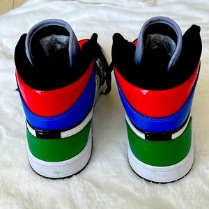 Air Jordan Mid Multi Patent- Patent Black- Orange, Patent red, Blue